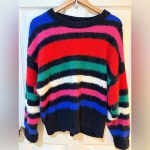 a new day Multicolor Striped Fuzzy Furry Sweater
